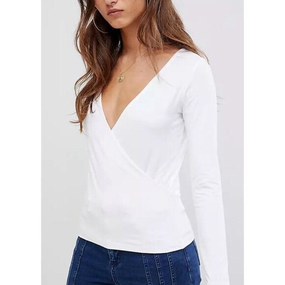 Womens ASOS Design Wrap Front Stretchy Top Color White Size 6 - Picture 1 of 5